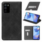 For OPPO A16 Cloth Texture Retro Horizontal Flip Leather Phone Case(Black)