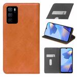 For OPPO A16 Cloth Texture Retro Horizontal Flip Leather Phone Case(Brown)