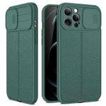 For iPhone 11 Pro Max Litchi Texture Sliding Camshield TPU Protective Case (Dark Green)