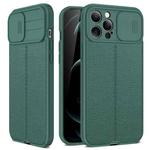 For iPhone 12 Pro Max Litchi Texture Sliding Camshield TPU Protective Case (Dark Green)