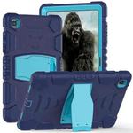 For Samsung Galaxy Tab A7 T500 3-Layer Protection Screen Frame + PC + Silicone Shockproof Combination Case with Holder(NavyBlue+Blue)