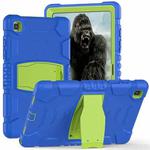For Samsung Galaxy Tab A7 T500 3-Layer Protection Screen Frame + PC + Silicone Shockproof Combination Case with Holder(Blue+Lime)