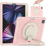 For iPad Pro 12.9 2022 / 2021 Shockproof TPU + PC Protective Tablet Case with 360 Degree Rotation Foldable Handle Grip Holder & Pen Slot(Cherry Blossoms Pink)