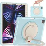For iPad Pro 12.9 2022 / 2021 Shockproof TPU + PC Protective Tablet Case with 360 Degree Rotation Foldable Handle Grip Holder & Pen Slot(Ice Crystal Blue)