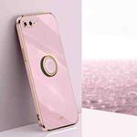 XINLI Straight 6D Plating Gold Edge TPU Shockproof Case with Ring Holder For iPhone 8 Plus / 7 Plus(Cherry Purple)