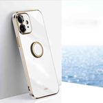 For iPhone 11 XINLI Straight 6D Plating Gold Edge TPU Shockproof Case with Ring Holder (White)