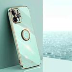 For iPhone 11 Pro XINLI Straight Edge 6D Electroplate TPU Phone Case with Ring Holder (Mint Green)