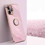 For iPhone 11 Pro Max XINLI Straight 6D Plating Gold Edge TPU Shockproof Case with Ring Holder (Cherry Purple)