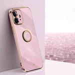 For iPhone 12 XINLI Straight Edge 6D Electroplate TPU Phone Case with Ring Holder(Cherry Purple)