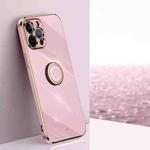 For iPhone 12 Pro XINLI Straight 6D Plating Gold Edge TPU Shockproof Case with Ring Holder(Cherry Purple)