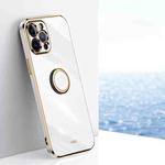 For iPhone 12 Pro XINLI Straight 6D Plating Gold Edge TPU Shockproof Case with Ring Holder(White)