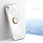 For iPhone XR XINLI Straight 6D Plating Gold Edge TPU Shockproof Case with Ring Holder(White)