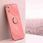 For iPhone XS XINLI Straight 6D Plating Gold Edge TPU Shockproof Case with Ring Holder(Hawthorn Red)