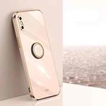 For iPhone XS XINLI Straight 6D Plating Gold Edge TPU Shockproof Case with Ring Holder(Pink)