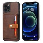 For iPhone 13 Pro Max Calfskin Color Matching Shockproof TPU + PU Case with Holder & Card Slot (Brown)