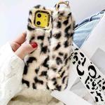 For iPhone 11 Plush Phone Protect Case with Wrist Strap Sling(Beige Leopard)