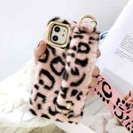 For iPhone 11 Pro Plush Phone Protect Case with Wrist Strap Sling(Pink Leopard)