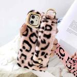 For iPhone 11 Pro Max Plush Phone Protect Case with Wrist Strap Sling(Pink Leopard)