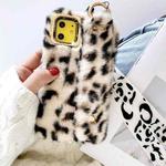 For iPhone 11 Pro Max Plush Phone Protect Case with Wrist Strap Sling(Beige Leopard)