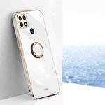 For OPPO A15 XINLI Straight 6D Plating Gold Edge TPU Shockproof Case with Ring Holder(White)