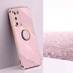 For OPPO A55 5G XINLI Straight 6D Plating Gold Edge TPU Shockproof Case with Ring Holder(Cherry Purple)