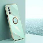 For OPPO A93 XINLI Straight 6D Plating Gold Edge TPU Shockproof Case with Ring Holder(Mint Green)