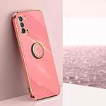For OPPO Reno4 XINLI Straight 6D Plating Gold Edge TPU Shockproof Case with Ring Holder(Hawthorn Red)