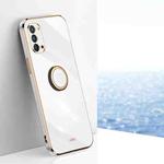 For OPPO Reno4 XINLI Straight 6D Plating Gold Edge TPU Shockproof Case with Ring Holder(White)