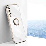 For Huawei P30 XINLI Straight 6D Plating Gold Edge TPU Shockproof Case with Ring Holder(White)