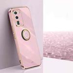 For Huawei P40 XINLI Straight 6D Plating Gold Edge TPU Shockproof Case with Ring Holder(Cherry Purple)