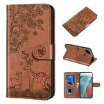 For Google Pixel 4a Sika Deer Embossing Pattern Horizontal Flip PU Leather Case with Holder & Card Slot & Wallet & Photo Frame(Brown)