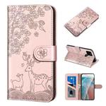 For Google Pixel 4a 5G Sika Deer Embossing Pattern Horizontal Flip PU Leather Case with Holder & Card Slot & Wallet & Photo Frame(Rose Gold)
