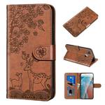 For Xiaomi Redmi 9C Sika Deer Embossing Pattern Horizontal Flip PU Leather Case with Holder & Card Slot & Wallet & Photo Frame(Brown)