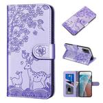 For Xiaomi Redmi 9T Sika Deer Embossing Pattern Horizontal Flip PU Leather Case with Holder & Card Slot & Wallet & Photo Frame(Purple)