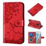 For Xiaomi Redmi Note 8 Pro Sika Deer Embossing Pattern Horizontal Flip PU Leather Case with Holder & Card Slot & Wallet & Photo Frame(Red)