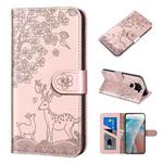 For Xiaomi Redmi Note 9 Sika Deer Embossing Pattern Horizontal Flip PU Leather Case with Holder & Card Slot & Wallet & Photo Frame(Rose Gold)