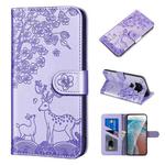 For Xiaomi Redmi Note 9 Sika Deer Embossing Pattern Horizontal Flip PU Leather Case with Holder & Card Slot & Wallet & Photo Frame(Purple)