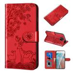 For Xiaomi Redmi Note 9 Pro Sika Deer Embossing Pattern Horizontal Flip PU Leather Case with Holder & Card Slot & Wallet & Photo Frame(Red)