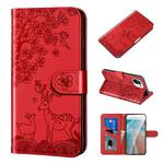 For Xiaomi Mi 11 Lite Sika Deer Embossing Pattern Horizontal Flip PU Leather Case with Holder & Card Slot & Wallet & Photo Frame(Red)