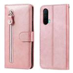For OnePlus Nord CE 5G Fashion Calf Texture Zipper Horizontal Flip Leather Case with Stand & Card Slots & Wallet Function(Rose Gold)