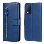 For OPPO Realme 8 5G / Realme V13 5G Fashion Calf Texture Zipper Horizontal Flip Leather Case with Stand & Card Slots & Wallet Function(Blue)