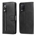 For OPPO Realme 8 5G / Realme V13 5G Fashion Calf Texture Zipper Horizontal Flip Leather Case with Stand & Card Slots & Wallet Function(Black)