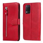 For OPPO Realme 8 5G / Realme V13 5G Fashion Calf Texture Zipper Horizontal Flip Leather Case with Stand & Card Slots & Wallet Function(Red)