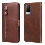 For vivo V21 5G / 4G Fashion Calf Texture Zipper Horizontal Flip Leather Case with Stand & Card Slots & Wallet Function(Brown)