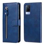 For vivo V21 5G / 4G Fashion Calf Texture Zipper Horizontal Flip Leather Case with Stand & Card Slots & Wallet Function(Blue)