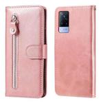 For vivo V21 5G / 4G Fashion Calf Texture Zipper Horizontal Flip Leather Case with Stand & Card Slots & Wallet Function(Rose Gold)