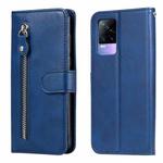 For vivo V21e 4G / Y73 2021 Fashion Calf Texture Zipper Horizontal Flip Leather Case with Stand & Card Slots & Wallet Function(Blue)
