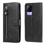 For vivo V21e 4G / Y73 2021 Fashion Calf Texture Zipper Horizontal Flip Leather Case with Stand & Card Slots & Wallet Function(Black)