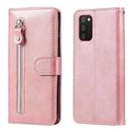 For Samsung Galaxy A03s Fashion Calf Texture Zipper Horizontal Flip Leather Case with Stand & Card Slots & Wallet Function(Rose Gold)