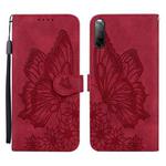 For Sony Xperia 10 III Retro Skin Feel Butterflies Embossing Horizontal Flip Leather Case with Holder & Card Slots & Wallet(Red)
